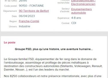 SNOP ETUPES recrute un électrotechnicien de maintenance à Fontaine (90)